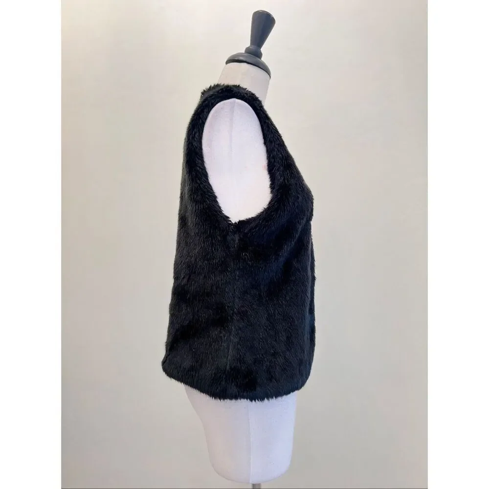 BCBGeneration Women's Faux Fur Lined Open Front Vest Jacket Black Size XS/Small